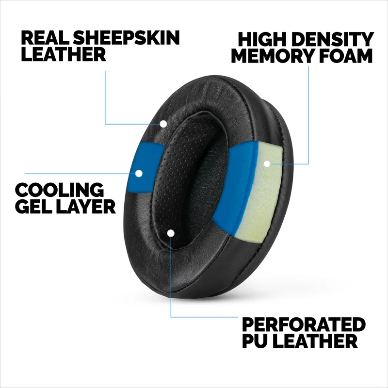 Pad Telinga Gel Kulit Sheepskin untuk HyperX Cloud 1, 2 Wayarles, Teras, Flight S, Alat dengar Alpha S & Banyak Lagi, Kulit Lembut, Gel Penyejuk, Keselesaan Tambahan, Tahan Lama & Tahan Lama