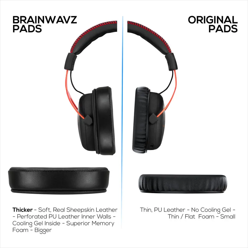 Pad Telinga Gel Kulit Sheepskin untuk HyperX Cloud 1, 2 Wayarles, Teras, Flight S, Alat dengar Alpha S & Banyak Lagi, Kulit Lembut, Gel Penyejuk, Keselesaan Tambahan, Tahan Lama & Tahan Lama