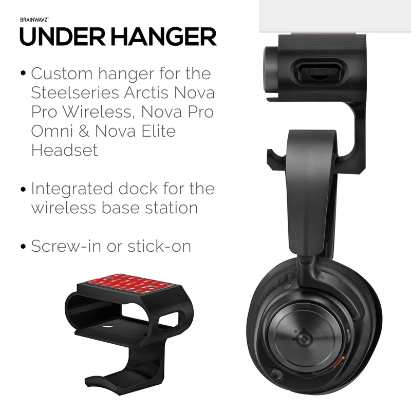 Penyangkut Fon Kepala Bawah Meja untuk Fon Kepala Steelseries Arctis Nova Pro Wireless, Nova Pro Omni & Nova Elite dengan Dok untuk Stesen Pangkalan Tanpa Wayar