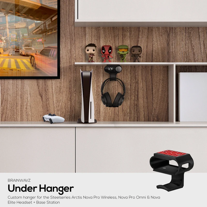 Penyangkut Fon Kepala Bawah Meja untuk Fon Kepala Steelseries Arctis Nova Pro Wireless, Nova Pro Omni & Nova Elite dengan Dok untuk Stesen Pangkalan Tanpa Wayar