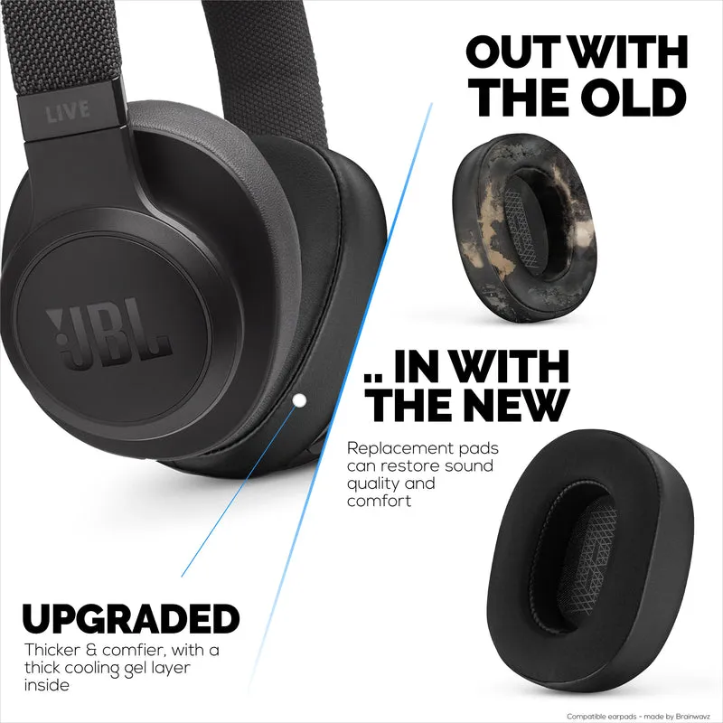 Hybrid-Ohrpolster für JBL LIVE 500BT-Kopfhörer, kühles Gel, superweicher Stoff, PU-Leder und dicker Memory-Schaum