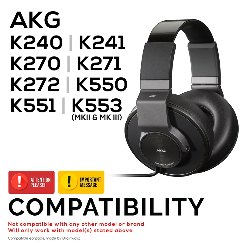 Pad Telinga Gantian untuk Fon Kepala AKG K240, K241, K270, K271, K272, K550, K551, K553 MKII MKIII - Kulit PU Lembut & Busa Memori