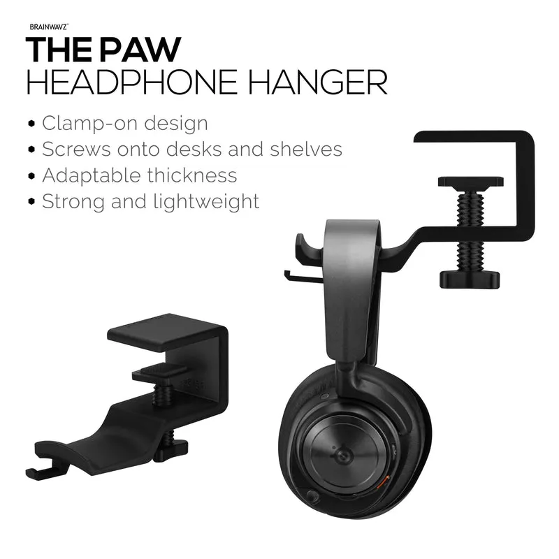 Brainwavz Paw - Kopfhörer-Aufhänger für unter den Schreibtisch, zum Anschrauben, einfach zu installieren mit verstellbarer Befestigungsklemme, für alle Headsets geeignet