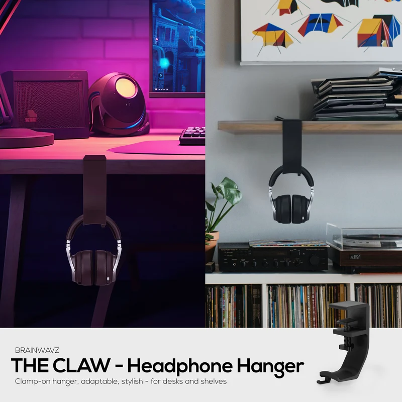 Brainwavz Claw - Penyangkut Fon Kepala Di Bawah Meja, Skru Di Tempat, Mudah Dipasang dengan Pengapit Pelekap Boleh Laras, Sesuai untuk Semua Alat dengar
