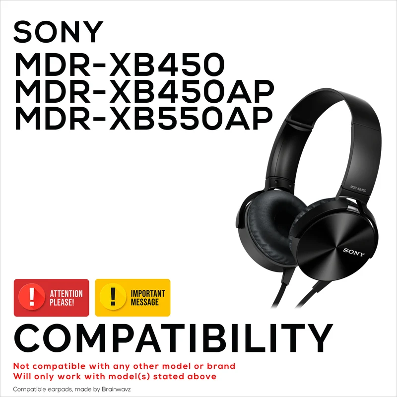 Pad Telinga Gantian untuk Fon Kepala SONY MDR-XB450, XB450AP, XB550AP - Kulit PU Lembut & Busa Memori