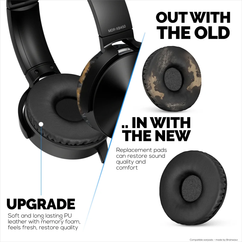 Pad Telinga Gantian untuk Fon Kepala SONY MDR-XB450, XB450AP, XB550AP - Kulit PU Lembut & Busa Memori