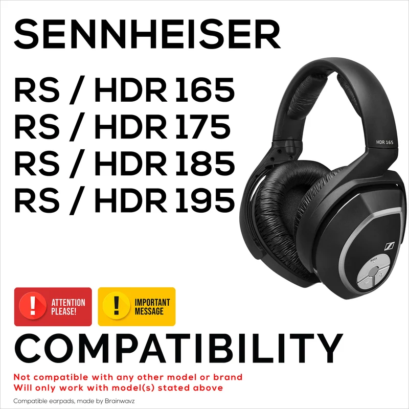 Velours-Ohrpolster für SENNHEISER RS165, RS175, RS185 und RS195 Kopfhörer – weiche Schaumstoff-Ohrpolster, HDR165, HDR175, HDR185, HDR195