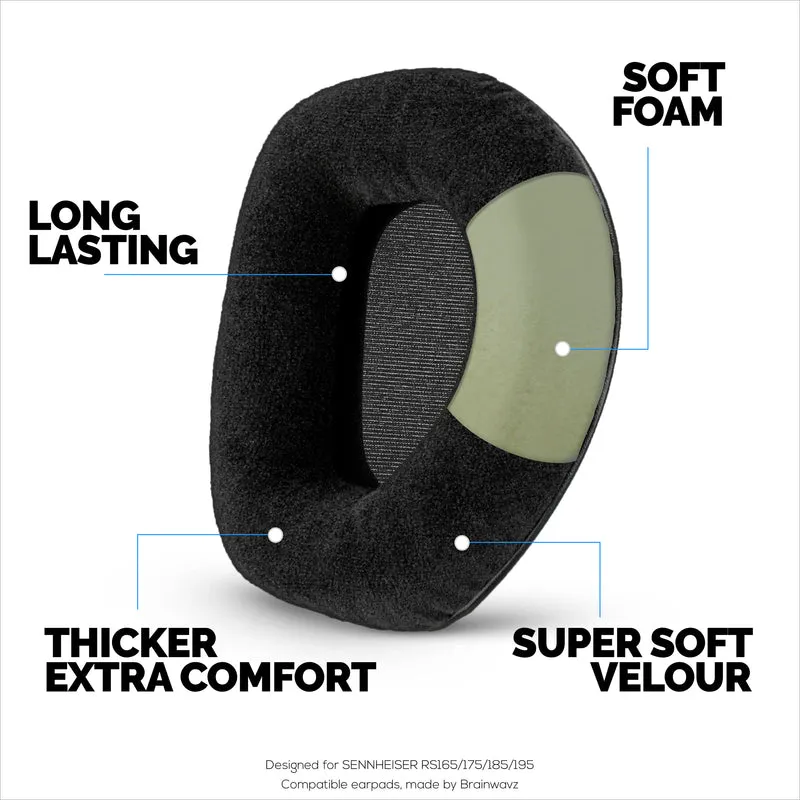 Velours-Ohrpolster für SENNHEISER RS165, RS175, RS185 und RS195 Kopfhörer – weiche Schaumstoff-Ohrpolster, HDR165, HDR175, HDR185, HDR195