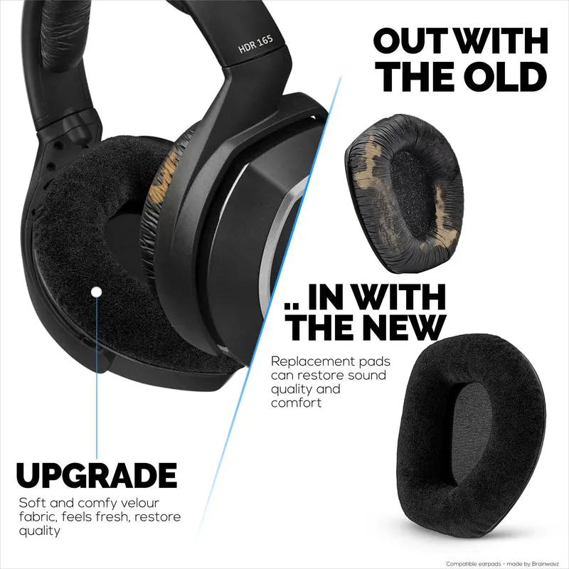 Velours-Ohrpolster für SENNHEISER RS165, RS175, RS185 und RS195 Kopfhörer – weiche Schaumstoff-Ohrpolster, HDR165, HDR175, HDR185, HDR195
