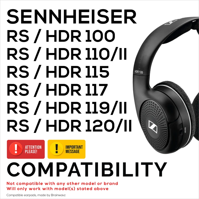 Pad Telinga Gantian untuk Fon Kepala SENNHEISER RS120, RS110, RS115, RS117, RS119 - Pad Telinga Kulit PU Lembut & Buih - HDR 120, HDR100, HDR110, HDR117, HDR119