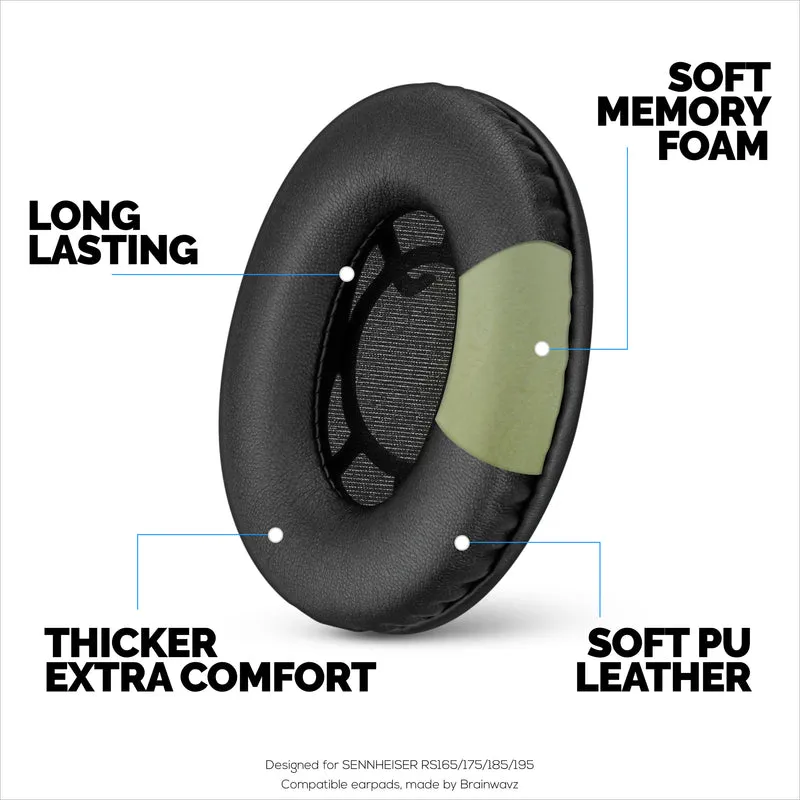 Pad Telinga Gantian untuk Fon Kepala SENNHEISER RS120, RS110, RS115, RS117, RS119 - Pad Telinga Kulit PU Lembut & Buih - HDR 120, HDR100, HDR110, HDR117, HDR119