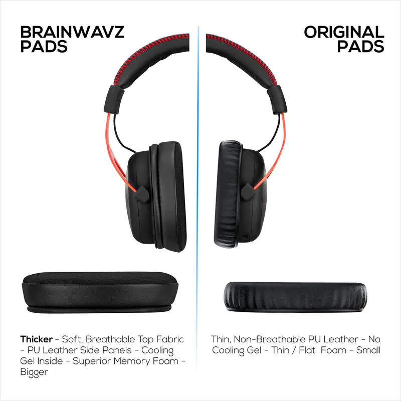 Hybrid-Ohrpolster für HyperX Cloud 1, 2/2 Wireless, Core, Flight/Flight S, Alpha/Alpha S Headsets und mehr, weiches, atmungsaktives Gewebe, kühlendes Gel, zusätzlicher Komfort, langlebig und langlebig