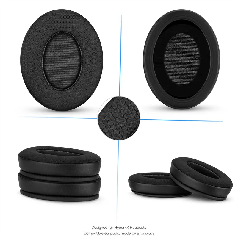 Hybrid-Ohrpolster für HyperX Cloud 1, 2/2 Wireless, Core, Flight/Flight S, Alpha/Alpha S Headsets und mehr, weiches, atmungsaktives Gewebe, kühlendes Gel, zusätzlicher Komfort, langlebig und langlebig