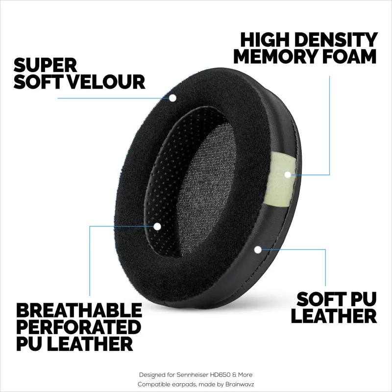 Dicke Hybrid-Ohrpolster für Sennheiser HD600, HD650, HD660S, HD525, HD535, HD545 und Massdrop HD58X, HD6XX Kopfhörer – Memory-Schaum mit Hybridmaterial aus Velours und PU-Leder