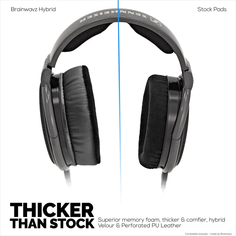 Dicke Hybrid-Ohrpolster für Sennheiser HD600, HD650, HD660S, HD525, HD535, HD545 und Massdrop HD58X, HD6XX Kopfhörer – Memory-Schaum mit Hybridmaterial aus Velours und PU-Leder