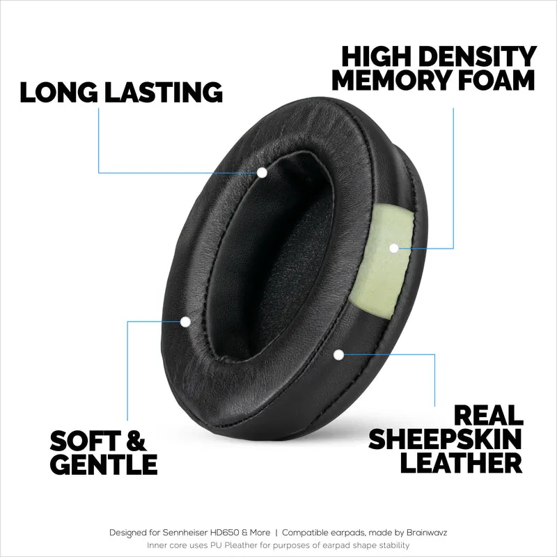 Schaffell-Ohrpolster für Sennheiser HD600, HD650, HD660S, HD525, HD535, HD545 und Massdrop HD58X, HD6XX Kopfhörer – Memory-Schaum mit weichem Schaffell-Leder