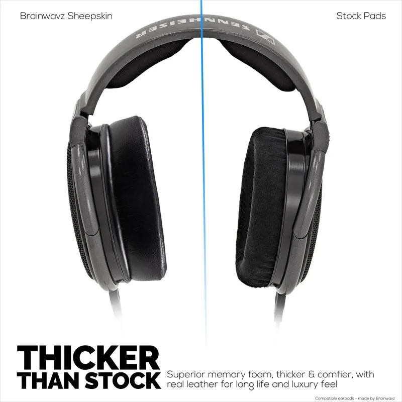 Schaffell-Ohrpolster für Sennheiser HD600, HD650, HD660S, HD525, HD535, HD545 und Massdrop HD58X, HD6XX Kopfhörer – Memory-Schaum mit weichem Schaffell-Leder