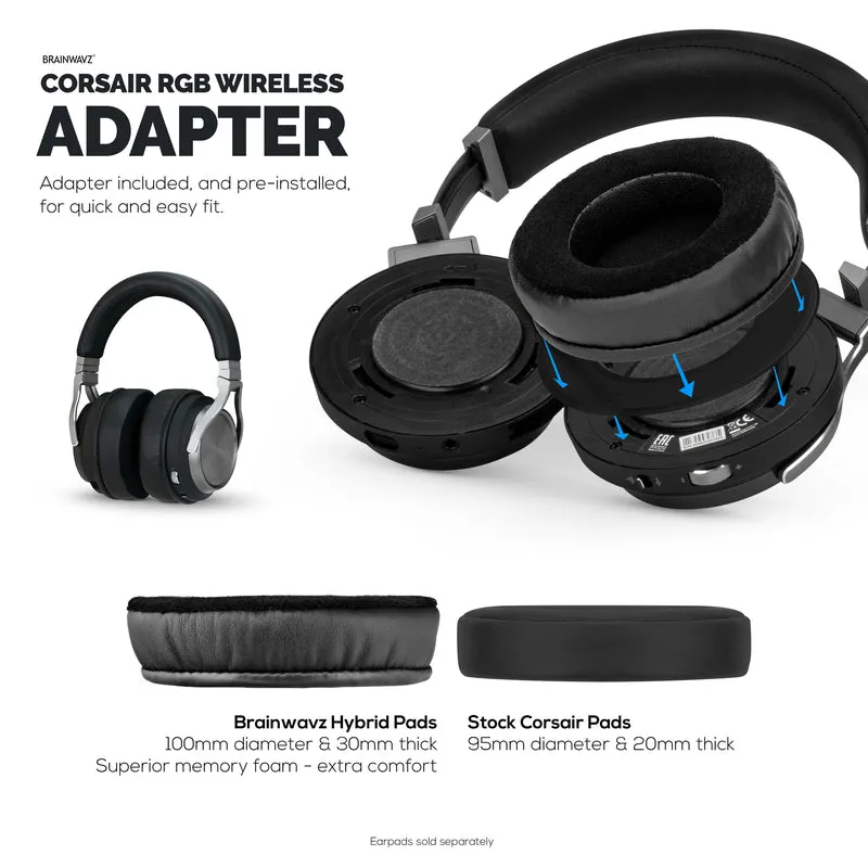 Dicke Hybrid-Ohrpolster für Corsair Virtuoso RGB Headset (Wireless/XT/SE) – Memory-Schaum mit Velours- und PU-Leder-Hybridmaterial
