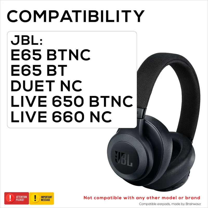 Pad Telinga Gantian untuk JBL E65 (E65BT E65BTNC), Live 650 (650NC 650BTNC), Live 660 (660NC 660BTNC) & Duet NC, Kusyen Kulit PU Lembut