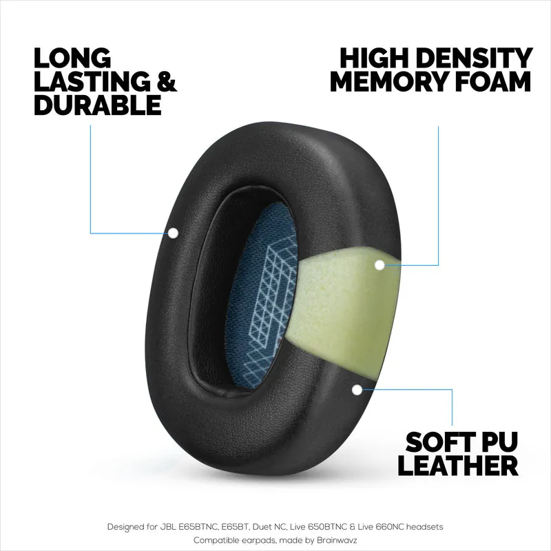 Pad Telinga Gantian untuk JBL E65 (E65BT E65BTNC), Live 650 (650NC 650BTNC), Live 660 (660NC 660BTNC) & Duet NC, Kusyen Kulit PU Lembut