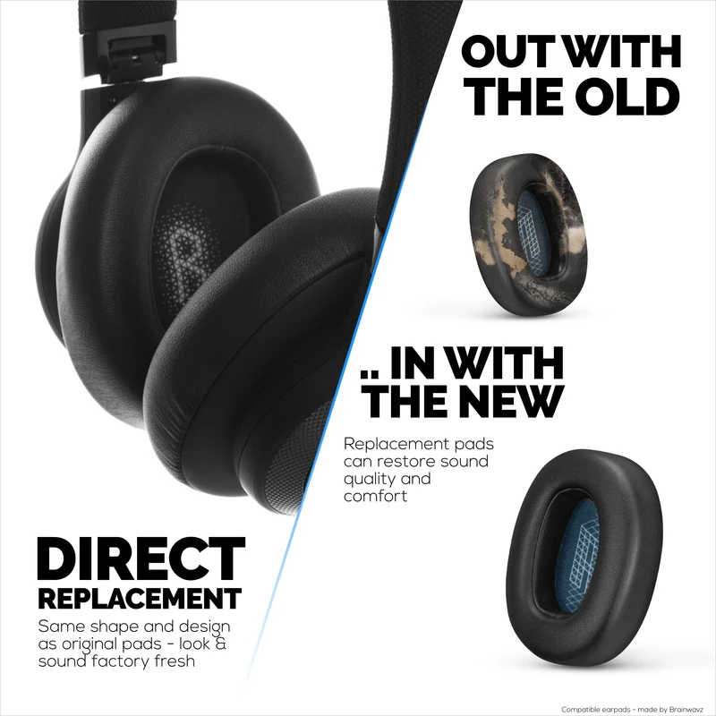 Pad Telinga Gantian untuk JBL E65 (E65BT E65BTNC), Live 650 (650NC 650BTNC), Live 660 (660NC 660BTNC) & Duet NC, Kusyen Kulit PU Lembut