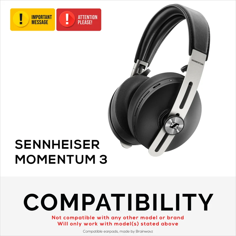 Pad Telinga Gantian Sennheiser Momentum 3 dengan Buih Memori Tebal & Kulit PU Lembut
