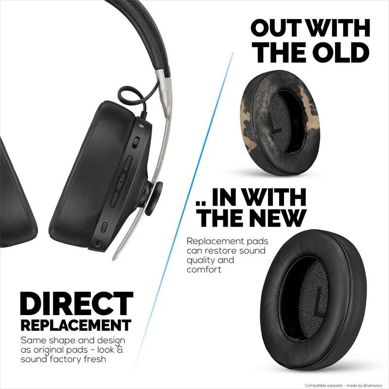 Pad Telinga Gantian Sennheiser Momentum 3 dengan Buih Memori Tebal & Kulit PU Lembut