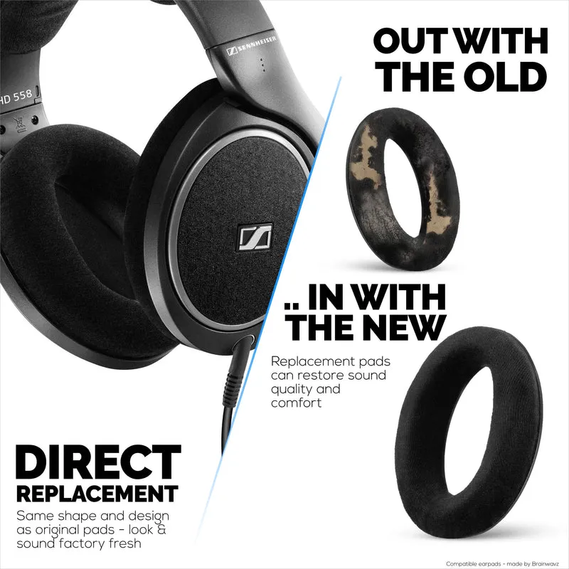 Ersatz-Ohrpolster für Sennheiser HD598 (CS/SE/SR), HD599, HD558, HD518, HD595, HD569, HD579, HD560S, HD555, HD515, HD559 Kopfhörer, Veloursschwarz