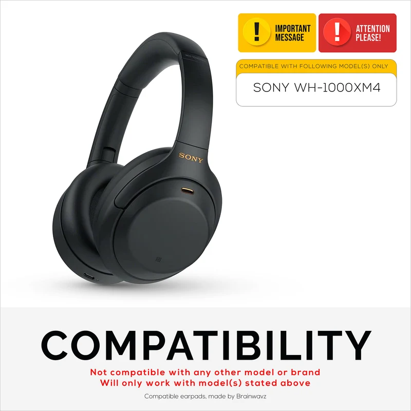 Pad Telinga Gantian Sony WH-1000XM4 - Kusyen Pad Telinga Kulit PU Lembut & Busa Memori Untuk Keselesaan Tambahan, Pemasangan Mudah & Pantas
