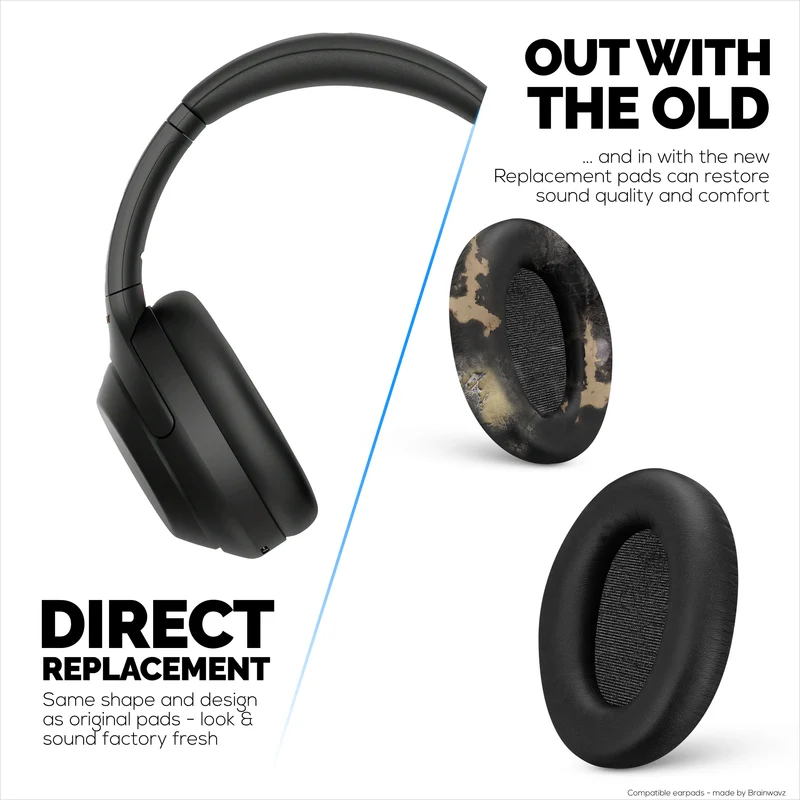 Pad Telinga Gantian Sony WH-1000XM4 - Kusyen Pad Telinga Kulit PU Lembut & Busa Memori Untuk Keselesaan Tambahan, Pemasangan Mudah & Pantas