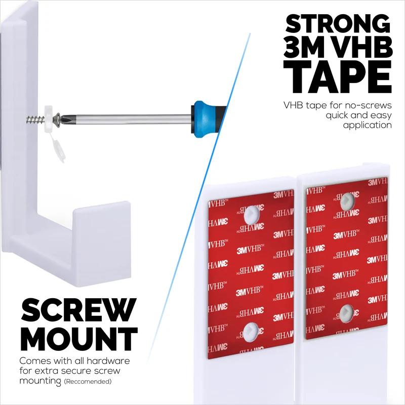 Kotak Kabel Penjuru 2.5" & Pemegang Pelekap Dinding Penghala, Pelekat & Skru Masuk, untuk Suis Rangkaian, Modem, Wifi Jaring, Apple TV, Kamera, Pembesar Suara & Banyak Lagi, Peranti Sehingga 2.5" / 63mm Tebal
