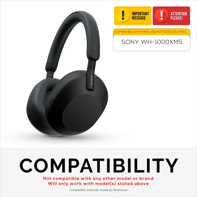 Pad Telinga Gantian Sony WH-1000XM5 - Kusyen Pad Telinga Kulit PU Lembut & Busa Memori Untuk Keselesaan Tambahan, Pemasangan Mudah & Pantas