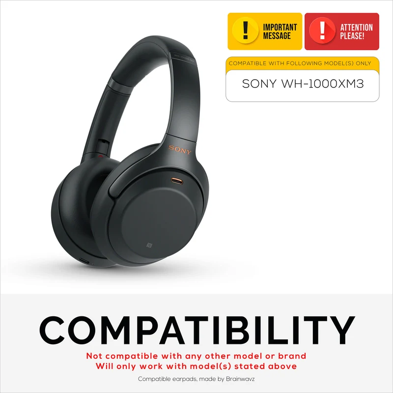 Pad Telinga Gantian Sony WH-1000XM3 - Kusyen Pad Telinga Kulit PU Lembut & Busa Memori Untuk Keselesaan Tambahan, Pemasangan Mudah & Pantas
