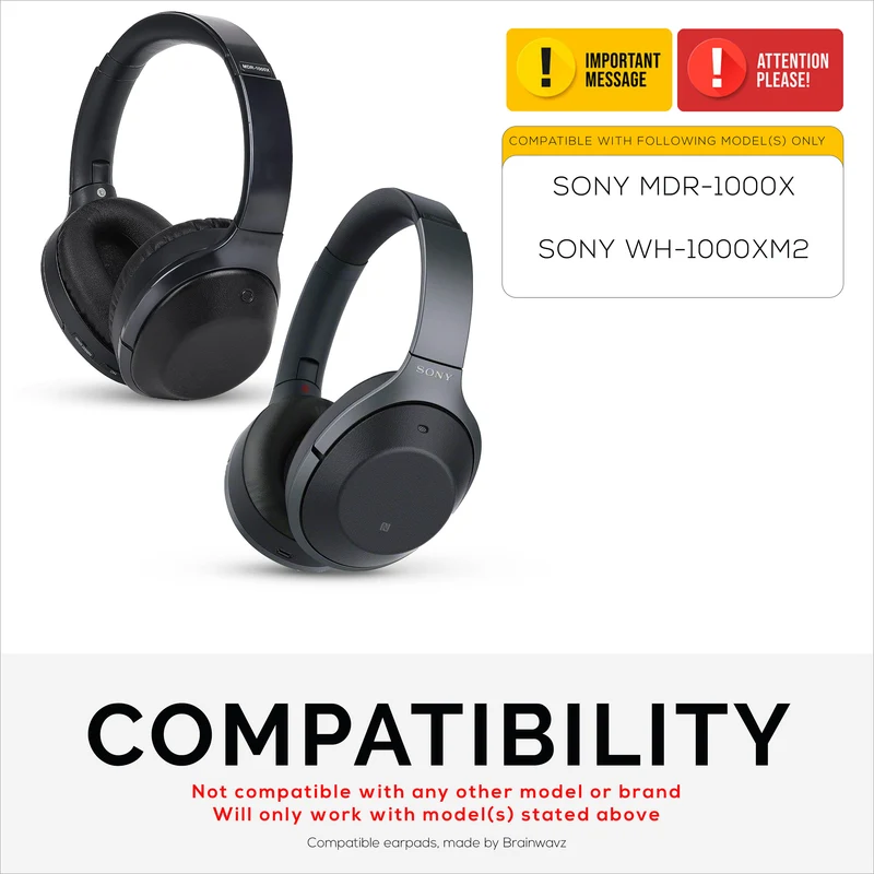 Pembalut Telinga Gantian Sony WH-1000XM2 & MDR-1000X - Kusyen Pad Telinga Kulit PU Lembut & Busa Memori Untuk Keselesaan Tambahan, Pemasangan Mudah & Pantas