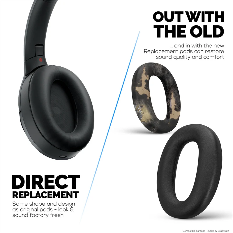 Pembalut Telinga Gantian Sony WH-1000XM2 & MDR-1000X - Kusyen Pad Telinga Kulit PU Lembut & Busa Memori Untuk Keselesaan Tambahan, Pemasangan Mudah & Pantas