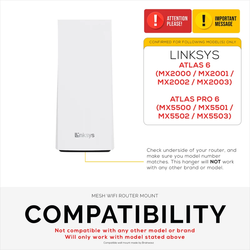 Lekap di Dinding Untuk Penghala WiFi Linksys Atlas 6 / Atlas Pro 6, Pendakap Pemegang Mudah Dipasang, Kurangkan Gangguan & Kekacauan