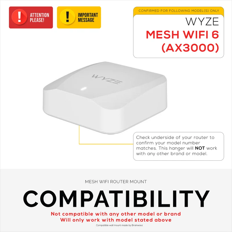 Pelekap Dinding Tanpa Skru Untuk Penghala Mesh Wyze WiFi 6 AX3000, Pelekat VHB Kuat, Mudah Dipasang, Kurangkan Gangguan & Tingkatkan Julat, Lekat Pada & Pemasangan Skru