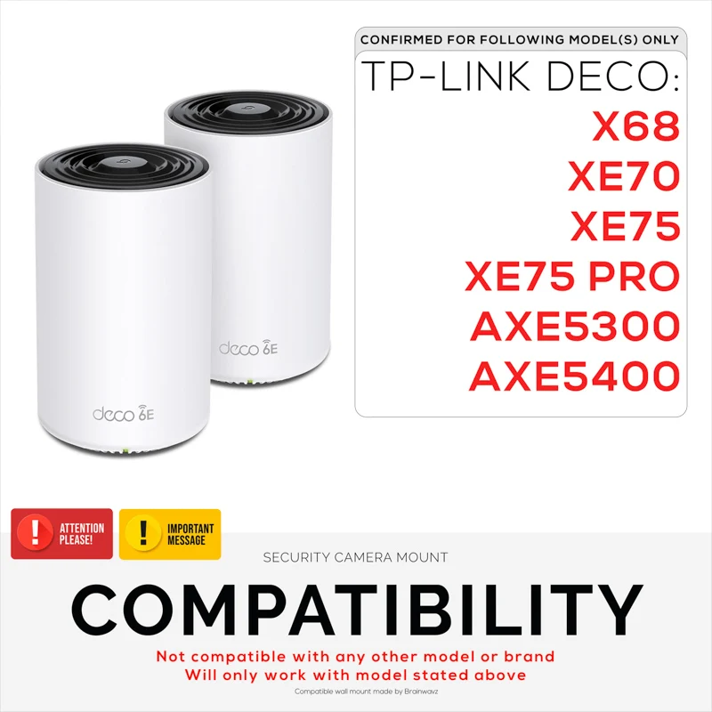 Pelekap Dinding Tanpa Skru untuk TP-Link Deco X68, XE70, XE75, XE75 PRO, AXE5300 & AXE5400, Mudah Dipasang, Tiada Kucar-kacir, Kurangkan Gangguan & Tingkatkan Julat, Lekat Pada Pendakap Pelekat, Putih Oleh Brainwavz