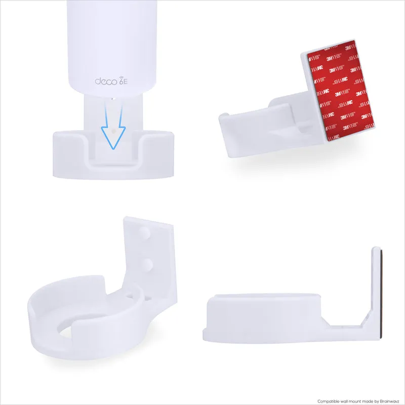 Pelekap Dinding Tanpa Skru untuk TP-Link Deco X68, XE70, XE75, XE75 PRO, AXE5300 & AXE5400, Mudah Dipasang, Tiada Kucar-kacir, Kurangkan Gangguan & Tingkatkan Julat, Lekat Pada Pendakap Pelekat, Putih Oleh Brainwavz