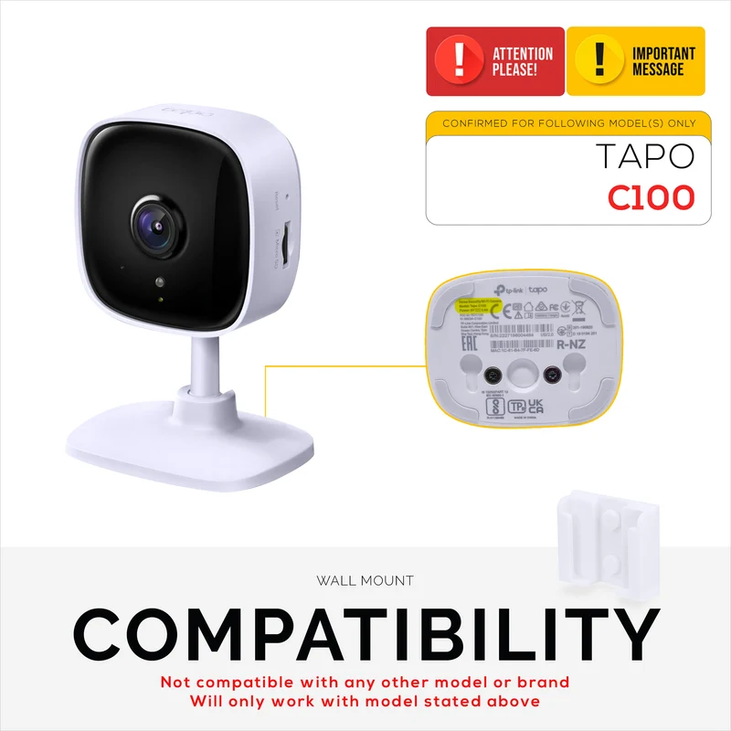 2 Pek Pelekap Dinding Pelekat Untuk Kamera Tapo TP-Link C100, Pemegang Mudah Dipasang, Tiada Kucar-kacir, Kurangkan Bintik Buta & Penambahbaikan Pandangan, Lekatkan & Skru Dalam Pemasangan
