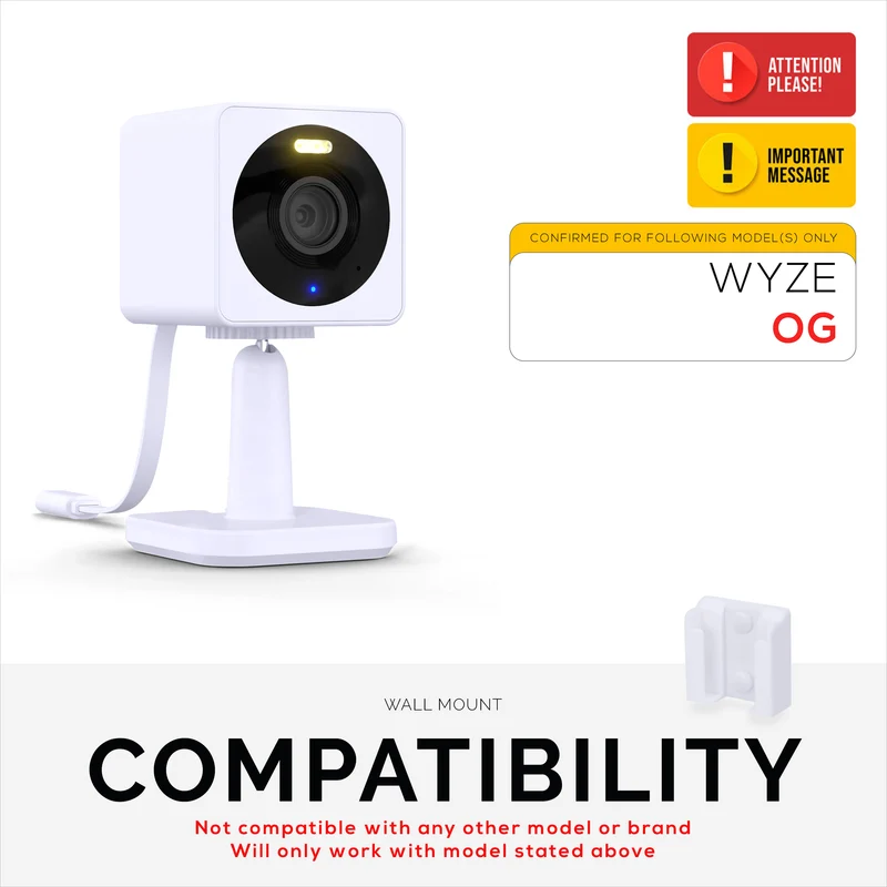 Lekap di dinding untuk WYZE Cam OG Kamera Wi-Fi 1080p Dalam/Luar, Pendakap Pemegang Kamera Keselamatan, Kurangkan Bintik Buta & Kekacauan