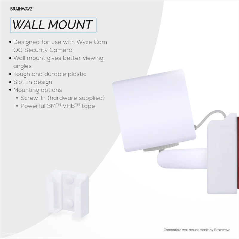 Lekap di dinding untuk WYZE Cam OG Kamera Wi-Fi 1080p Dalam/Luar, Pendakap Pemegang Kamera Keselamatan, Kurangkan Bintik Buta & Kekacauan