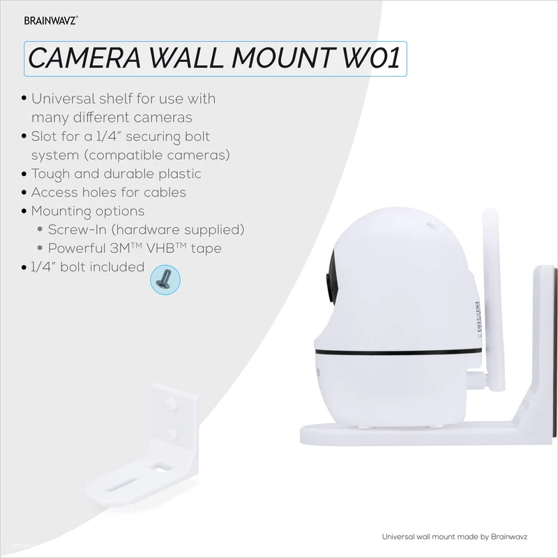 Selbstklebende Babyphone-Kamera-Wandhalterung mit Ablage für Eufy, Wyze, Nanit, Infant Optics, Wansview, Blink, TP-Link, Kasa, Ring & mehr, einfach zu installierende Sicherheitshalterung (W01)