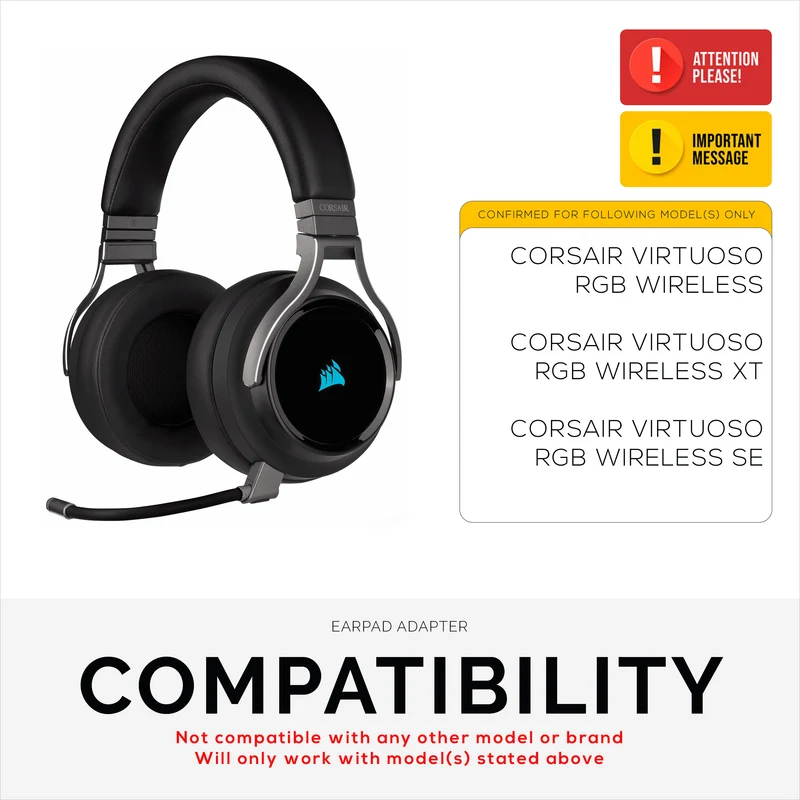 Cincin Penyesuai Pad Telinga Untuk Alat Dengar Permainan Tanpa Wayar Corsair Virtuoso RGB - Untuk Digunakan Dengan Pad Telinga 100mm Pusingan Gantian Brainwavz