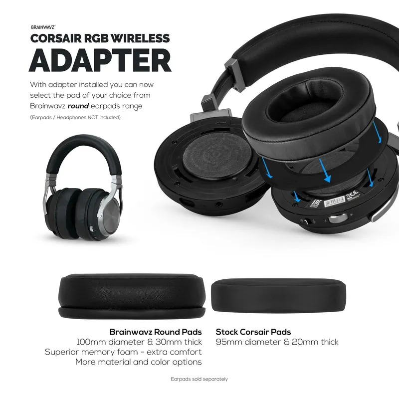 Cincin Penyesuai Pad Telinga Untuk Alat Dengar Permainan Tanpa Wayar Corsair Virtuoso RGB - Untuk Digunakan Dengan Pad Telinga 100mm Pusingan Gantian Brainwavz