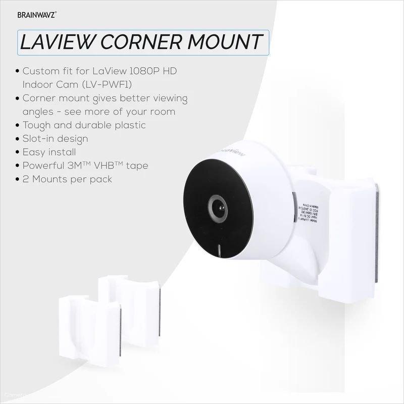 Eckwandhalterung für LaView LV-PWF1 1080P HD-Innenkamera, selbstklebende Sicherheitskamera-Halterung, reduziert tote Winkel und Unordnung, selbstklebend und einschraubbar