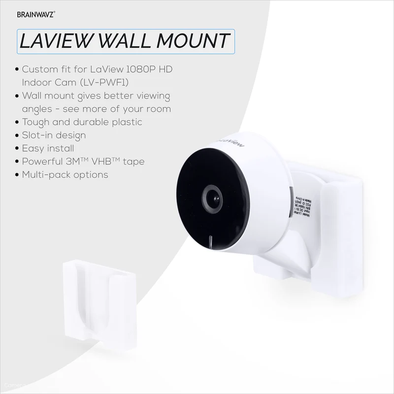 Pemasangan Dinding untuk Kamera Dalaman HD LaView LV-PWF1 1080P HD, Pendakap Pemegang Cam Keselamatan Pelekat, Kurangkan Bintik Buta & Kekacauan, Pelekat & Pemasangan Skru Dalam