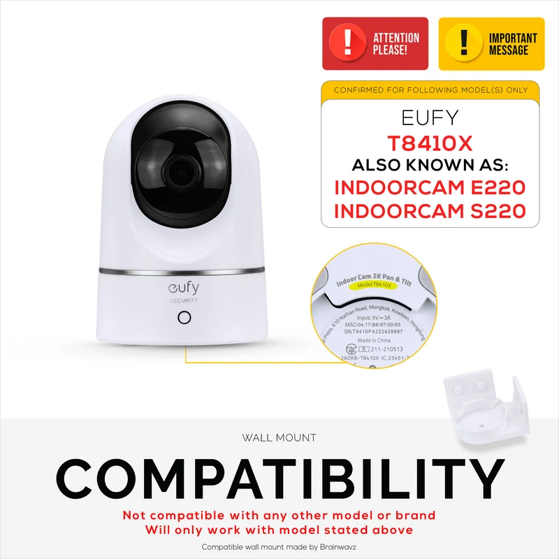 Pemasangan Dinding Sudut untuk Eufy E220 / S220 (T8410X), Pendakap Pemegang Kamera Keselamatan Pelekat 3M VHB, Kurangkan Titik Buta & Kekusutan, Pemasangan Pelekat & Skru - Mudah Dipasang (Putih)