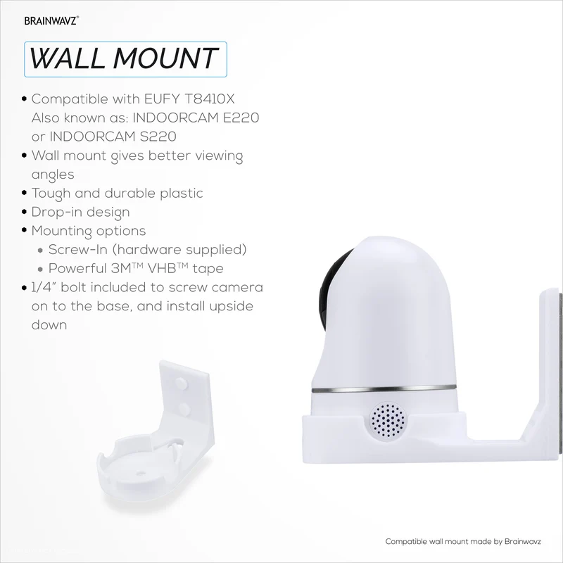 Schraubenlose Wandhalterung für die Kamera Eufy T8400X (IndoorCam E220 / S220), starker VHB-Kleber, einfach zu installierende Halterung, kein Durcheinander, weniger tote Winkel und bessere Sicht, Halterungshalterung