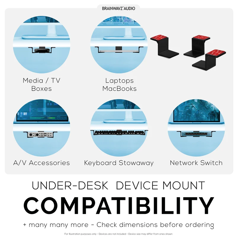 Pelekat Di Bawah Meja Lekap Pemegang Komputer Riba, Sehingga 1.9” / 48mm Tebal, Untuk Komputer Riba Penghala Macbook Tablet Permukaan iPad & Banyak Lagi